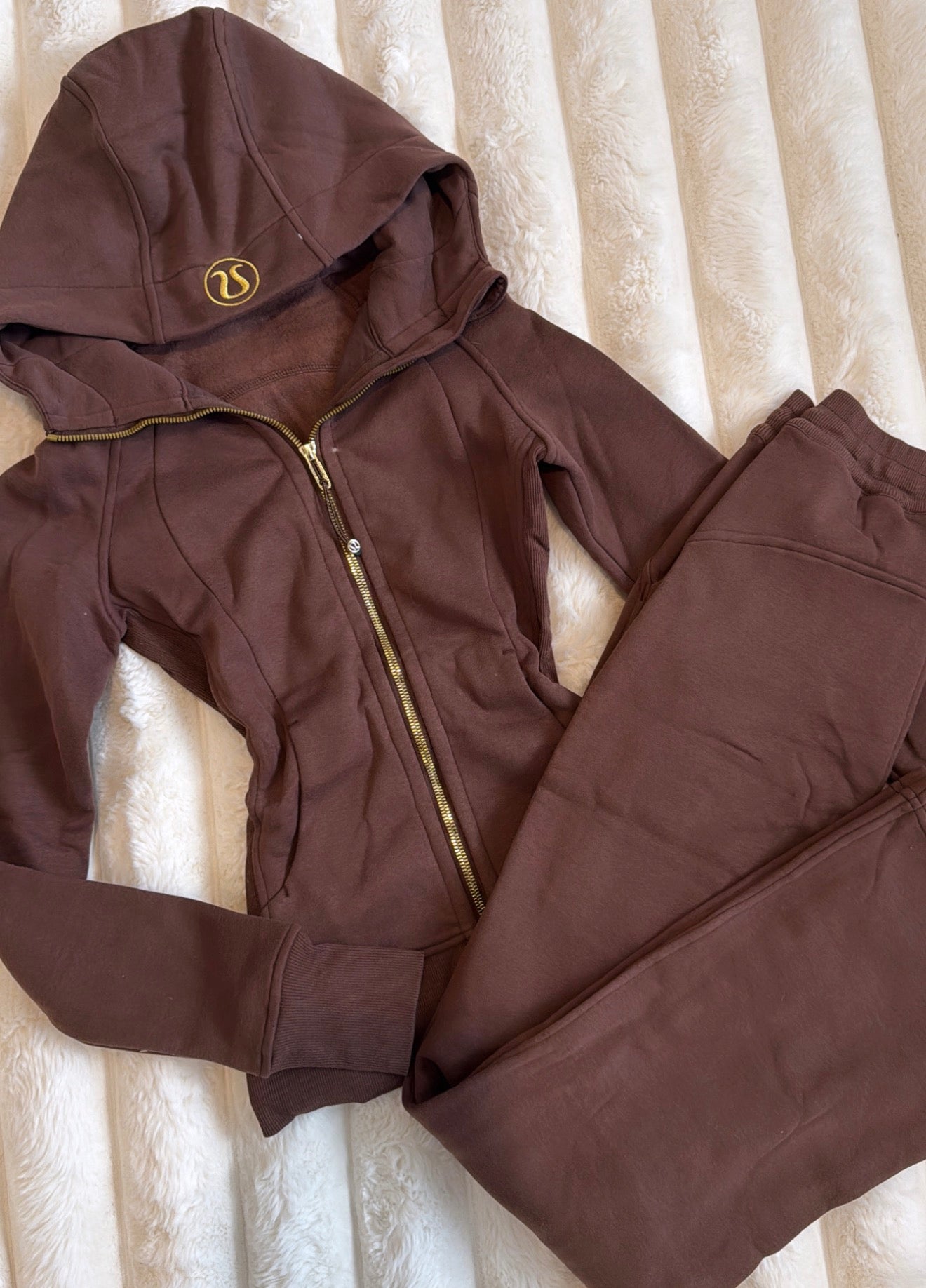 Brown Tracksuit With Hood (Gold Zip)