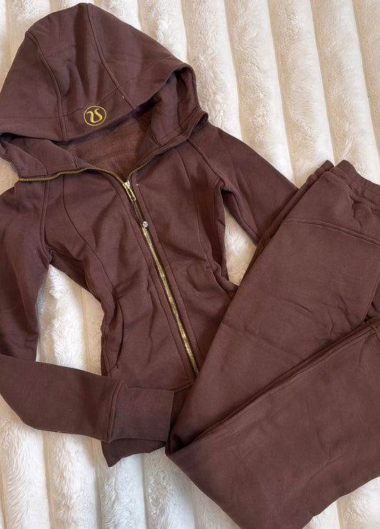 Brown Tracksuit With Hood (Gold Zip)