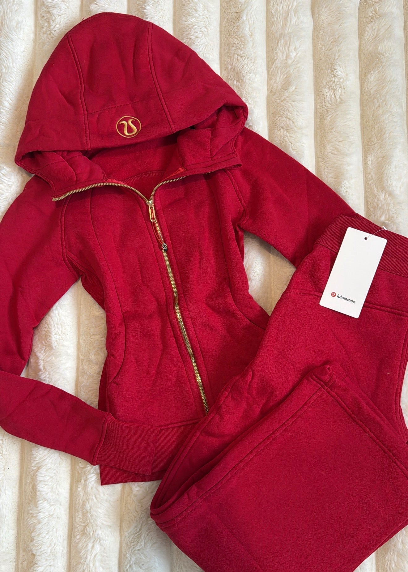 Red Tracksuit With Hood (Gold Zip)