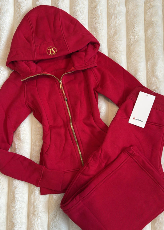 Red Tracksuit With Hood (Gold Zip)