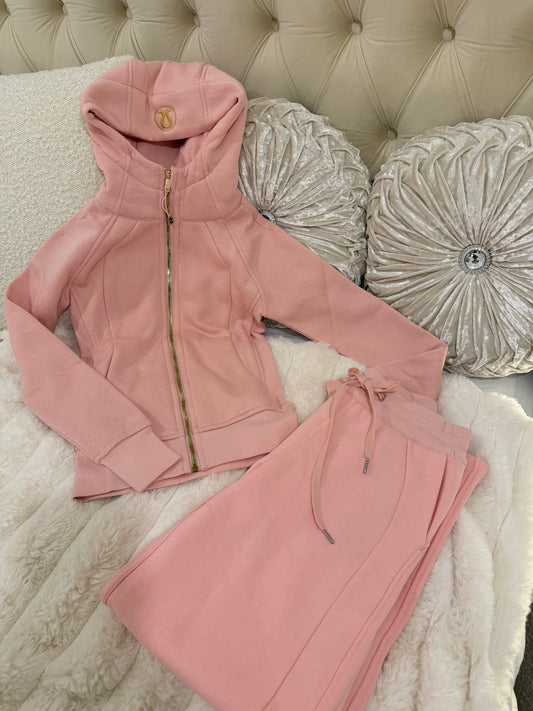 Pink Tracksuit With Hood (Gold Zip)